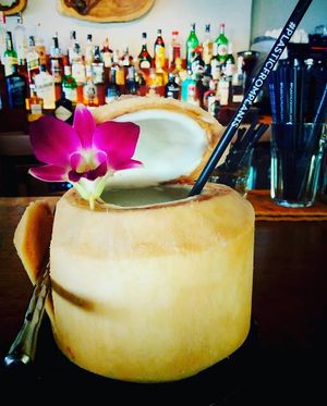 fresh coconut and eco straw at Sea Salt Restaurant in Koh Samui