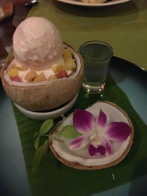Vegan pomelo sorbet and fruit salad  at Sea Salt Restaurant in Koh Samui