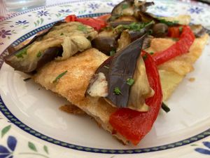 Red peppers, aubergines, olives  at Pane e Tempesta in Rome
