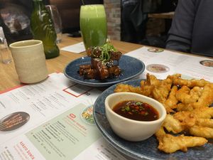 Vegan ribs & vegan chilli squid  at Wagamama in Guildford