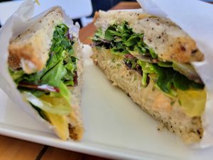 Chickpea tuna melt sandwich at Vegan Popup By XMarket in Venice