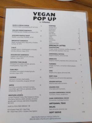 Menu at Vegan Popup By XMarket in Venice