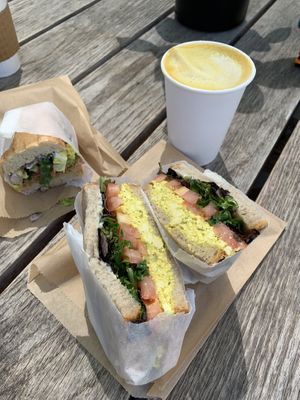 No egg egg sandwich and golden chai  at Vegan Popup By XMarket in Venice