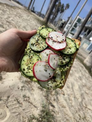Avocado Waffle Toast (best GF waffle I’ve had)  at Vegan Popup By XMarket in Venice