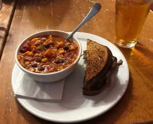 Vegan chilli and sandwich at The Tall And Small Cafe in Antigonish
