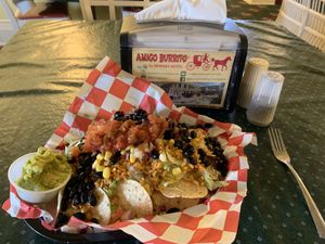 Vegan nachos! at Amigo Daily Burrito  in Mackinac Island