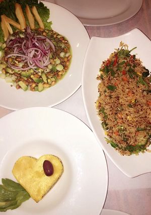 Ceviche, vegetable rice, causa (all vegan) at Cora Cora in West Hartford