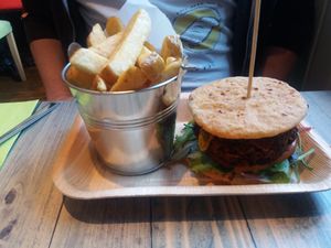 veggie burger on flat bread at Garden of Vegan in Ranelagh