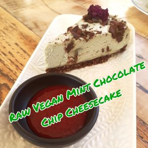 Raw Vegan Mint Chocolate Chip Cheesecake at Meraki Market Cafe in Paphos