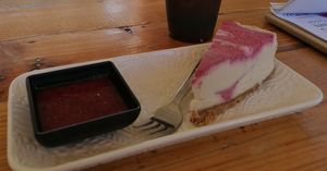 Raspberry cheesecake at Meraki Market Cafe in Paphos