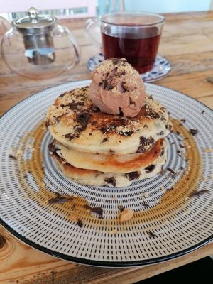 Peanut butter choco pancakes at Meraki Market Cafe in Paphos