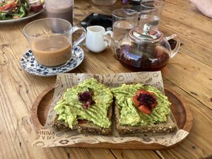 Avo toast and breakfast tea  at Meraki Market Cafe in Paphos