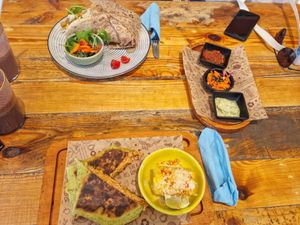 Jackfruit gyros and bbq tofu crunch wrap  at Meraki Market Cafe in Paphos