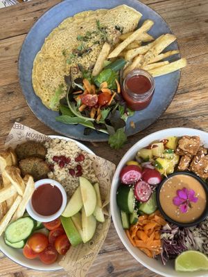 Omelette, mini Buddha and satay Buddha   at Meraki Market Cafe in Paphos