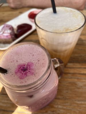 Pataya latte and iced almond latte   at Meraki Market Cafe in Paphos