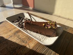 chocolate pistachio cheesecake (6€)  at Meraki Market Cafe in Paphos