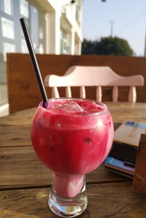Iced Beetroot Latte at Meraki Market Cafe in Paphos