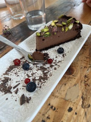 Chocolate pistachio cheesecake   at Meraki Market Cafe in Paphos