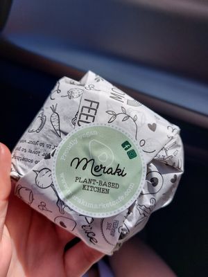 Brownie in amazing wrapping paper at Meraki Market Cafe in Paphos