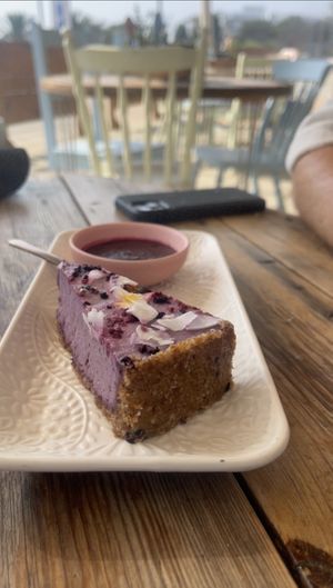 Blueberry and passion fruit cheese cake  at Meraki Market Cafe in Paphos