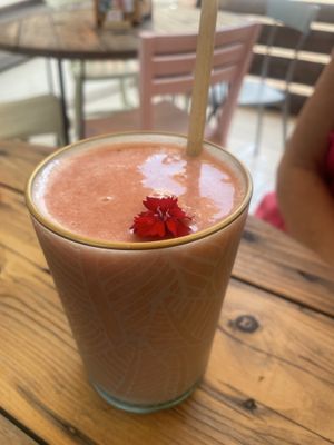 Smoothie with strawberries banana and avocado   at Meraki Market Cafe in Paphos