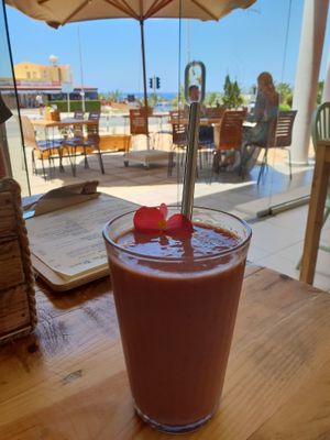 Sea views and a delicious smoothie   at Meraki Market Cafe in Paphos
