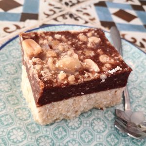 Peanut butter & chocolate fudge. Vegan & gluten free. Delicious. at Meraki Market Cafe in Paphos