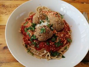 Beautiful 😍 vegan spaghetti bolognese. at Meraki Market Cafe in Paphos