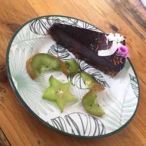 Raw blueberry chocolate cake at Meraki Market Cafe in Paphos