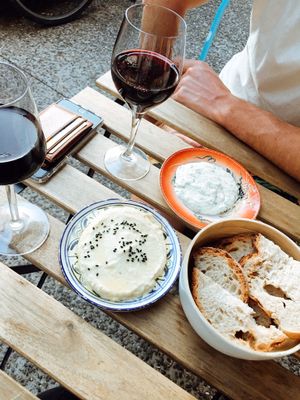 Entree of dips and bread (all vegan)  at La Pile d'Assiettes in Saint-jean-de-luz