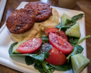 Daily special that looked nothing like the picture but was very very good. The menu claimed that there food was free from oil but I didn't verify.  at Gelarto Bistro in Budapest