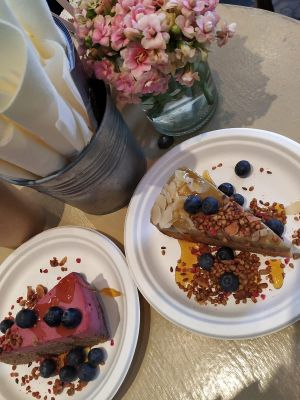 carrot pistachio and almond berry cake at Gelarto Bistro in Budapest