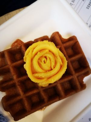 Apple waffle with mango ice cream at Gelarto Bistro in Budapest