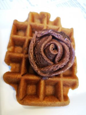 Apple waffle with chocolate ice cream at Gelarto Bistro in Budapest