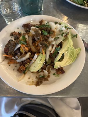 Soyrizo and potato brunch menu item. So good!  at DownTown Public in Murrieta