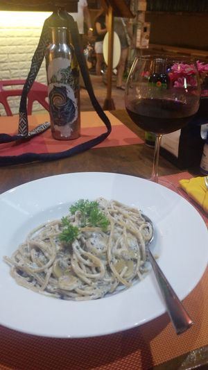 Whole wheat fettuccine with truffle cream aaand mushrooms!!! at Buon Gusto in Phuket