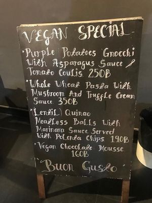 Vegan specials menu  at Buon Gusto in Phuket