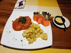 Lentil & quinoa meatballs with garlic potatoes (Special) at Buon Gusto in Phuket