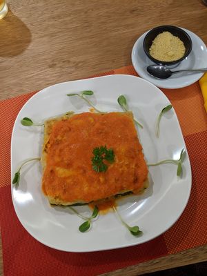 Spinach cannelloni with vegan parmesan at Buon Gusto in Phuket