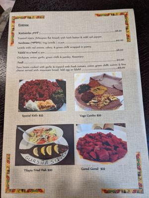 Menu at Gursha Ethiopian Restaurant in Blacktown