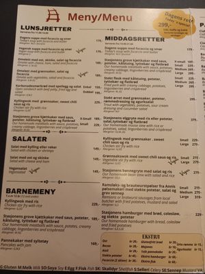 Current menu at Stasjonen in Lillehammer