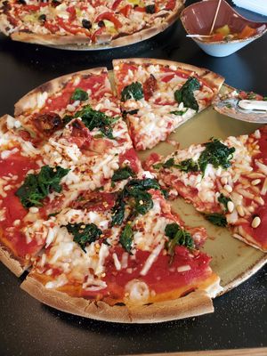Spinach pizza. Vegan. Gf. at Little Wing Pizzeria in Belfast