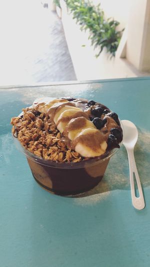 Açai bowl with blueberries and almond butter at The Sunrise Shack - Honolulu in Honolulu