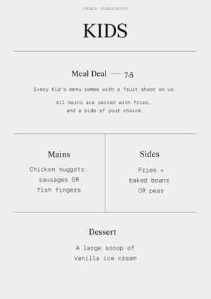 Kids Menu - Jan 22 #Veganuary at Church - Temple of Fun in Sheffield