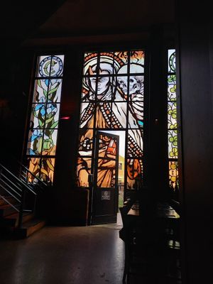 The awesome stain glass windows! at Church - Temple of Fun in Sheffield
