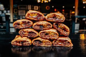 Beyond Meat Ploughman's Sausage Rolls fresh from the oven at Church - Temple of Fun in Sheffield