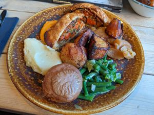 Carrot and spinach wellington Sunday lunch at Church - Temple of Fun in Sheffield