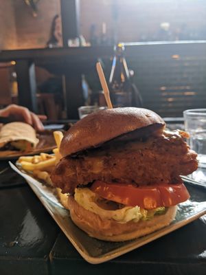 Vegan faux chicken burger at Church - Temple of Fun in Sheffield