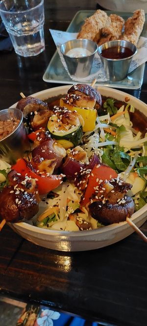 Skewers and Thai salad at Church - Temple of Fun in Sheffield