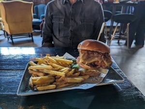 Frango burger (served with house fries) at Church - Temple of Fun in Sheffield